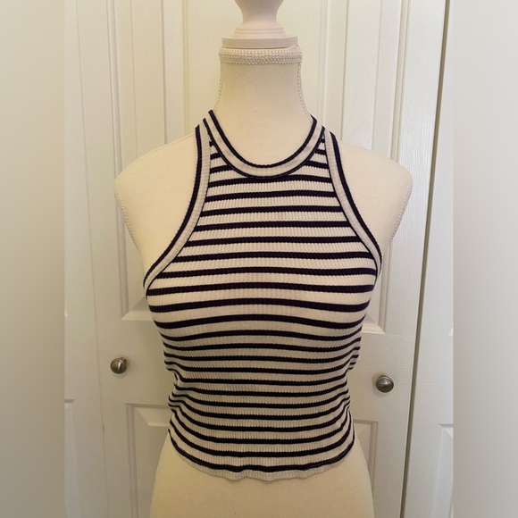 Garage Navy Blue & White Striped Tank Top Women’s Size Medium - Picture 4 of 5